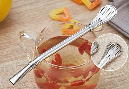 RSS0003 Reusable Stainless Steel Yerba Bubble Tea Drinking Straws with Spoon - Perfect Bar Accessories