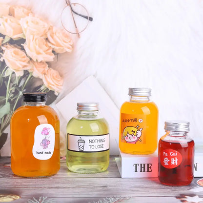 WBK0006 Round Shape Glass Bottles for Beverage Drink - 150ml, 250ml, 350ml, 500ml - Suitable for Juice and Milk