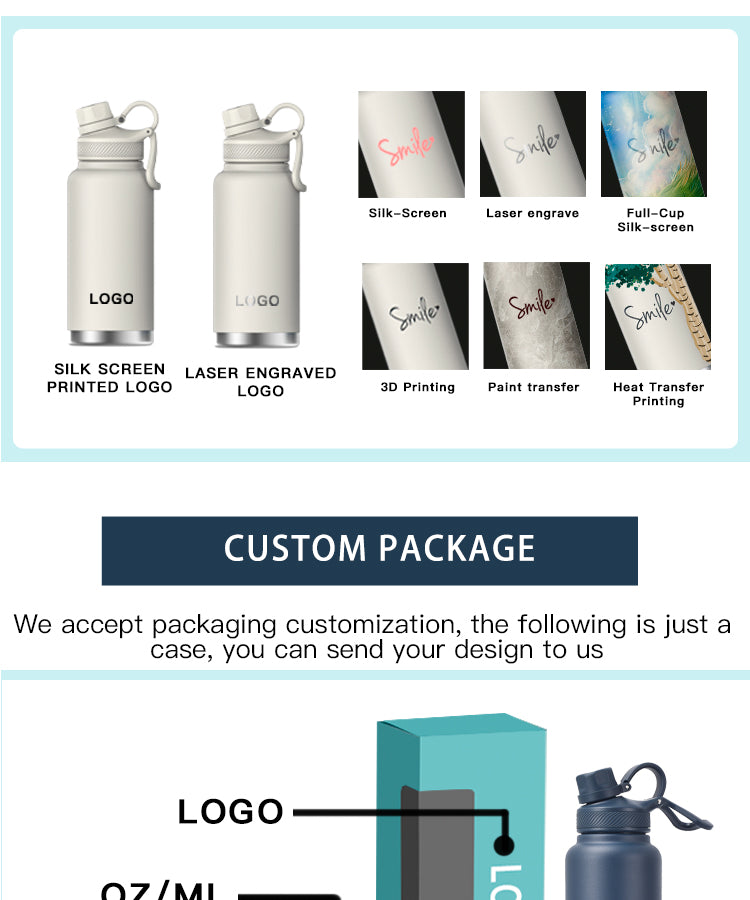 WBS0004 Stainless Steel Vacuum Insulated Flask Thermos - 12oz, 18oz, 24oz, 1L (32oz), 40oz, and 64oz sizes. Best Seller.