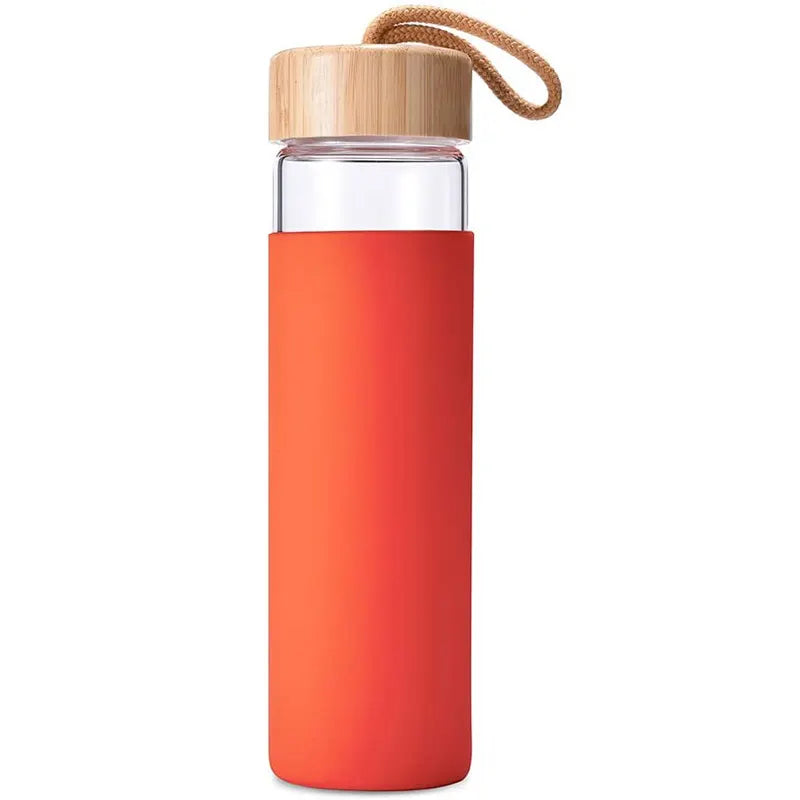 WBG0003 Borosilicate Glass Bottle with Silicone Sleeve and Bamboo Lid - 580ml (20oz)