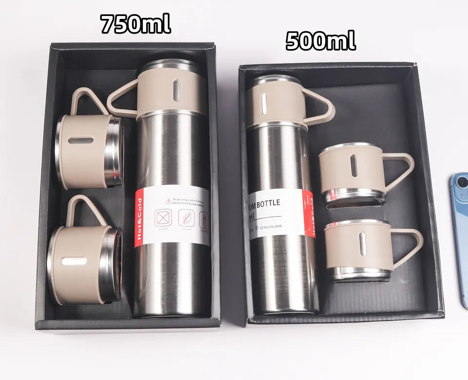 Stainless Steel Vacuum Insulated Flask Thermos Set in Gift Box - 3pcs, 500ml, 750ml - WBS0010