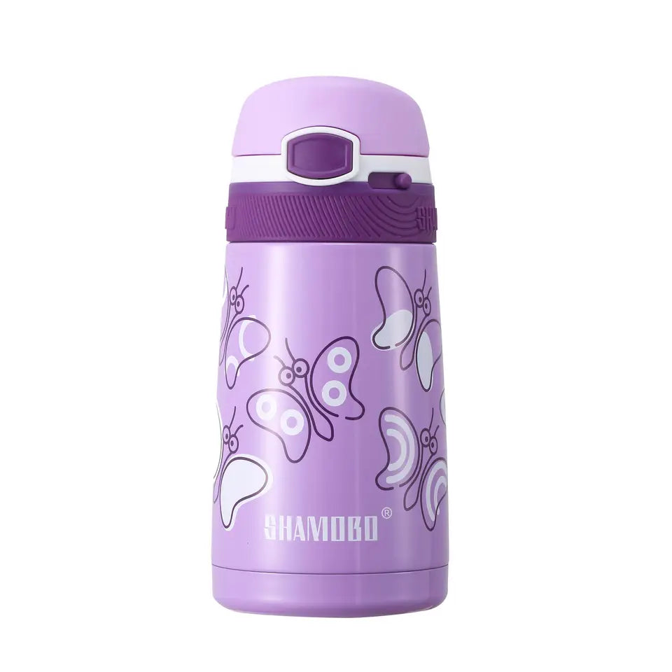 Stainless Steel Bottle - Kids Vacuum Insulated with Straw and Portable Ring, 350ml - WBS0036