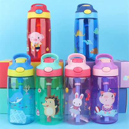 AOHEA Portable Plastic Water Bottles with Straw for Kids - 480ml -WBP0049