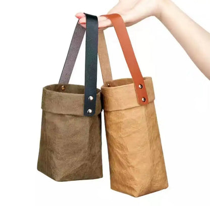 BCP0004 Carft Paper Water Bottle Carrier with PU Handle