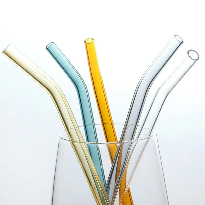 RSG0001 Reusable Straight or Bent Glass Straws - Eco-Friendly and High Borosilicate Clear Glass Drinking Straw