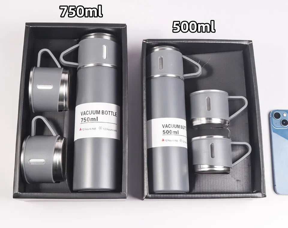 Stainless Steel Vacuum Insulated Flask Thermos Set in Gift Box - 3pcs, 500ml, 750ml - WBS0010