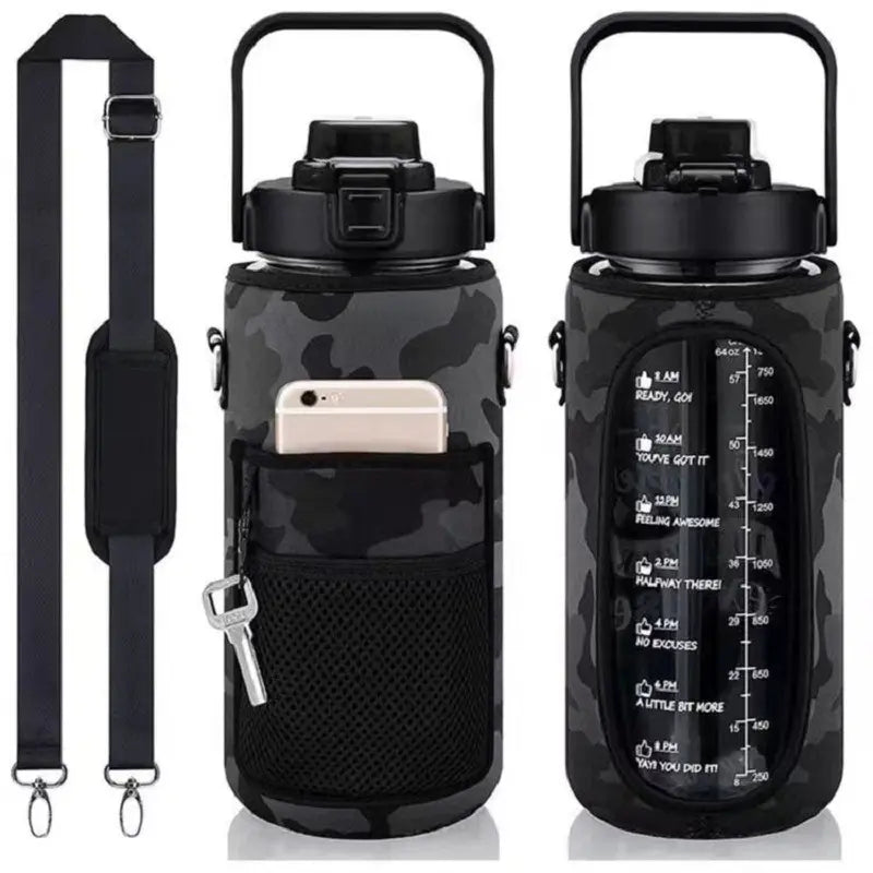 Large Portable Plastic Bottle with Straw for Sports, 2L with Phone Holder - WBP0014