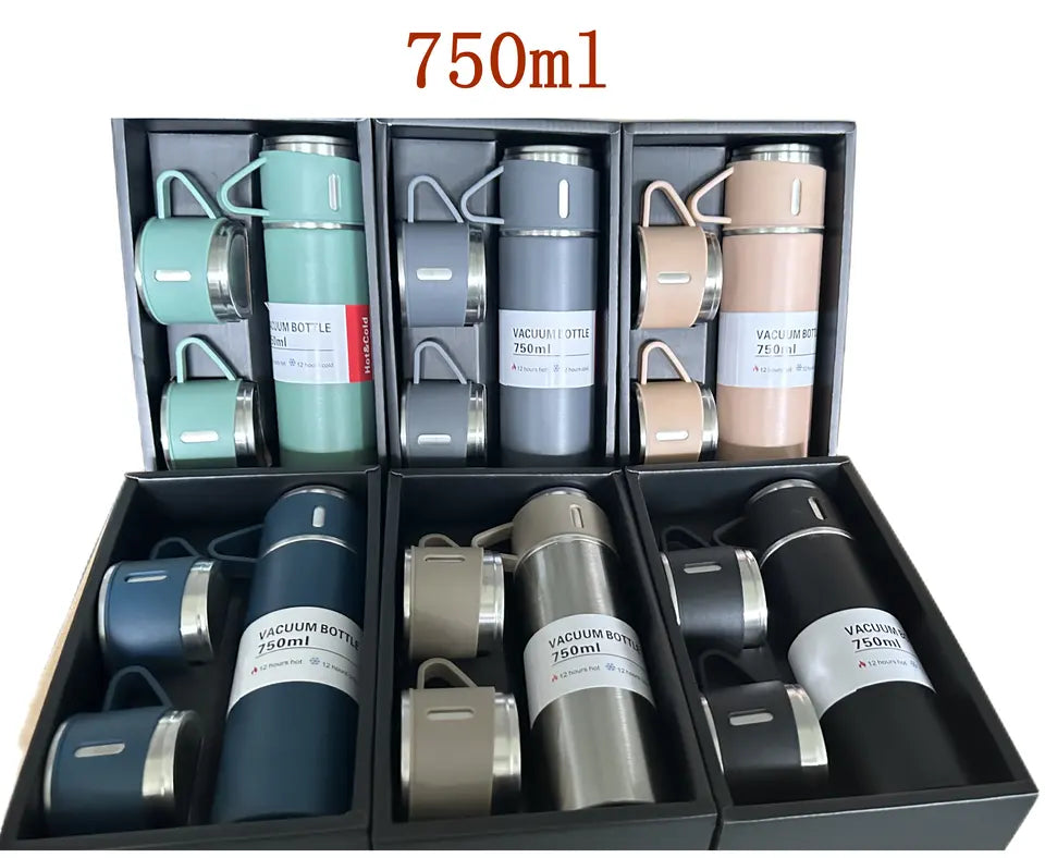 Stainless Steel Vacuum Insulated Flask Thermos Set in Gift Box - 3pcs, 500ml, 750ml - WBS0010