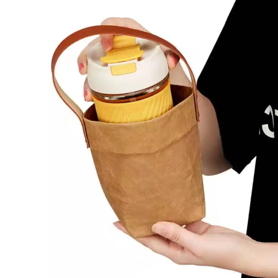 BCP0004 Carft Paper Water Bottle Carrier with PU Handle