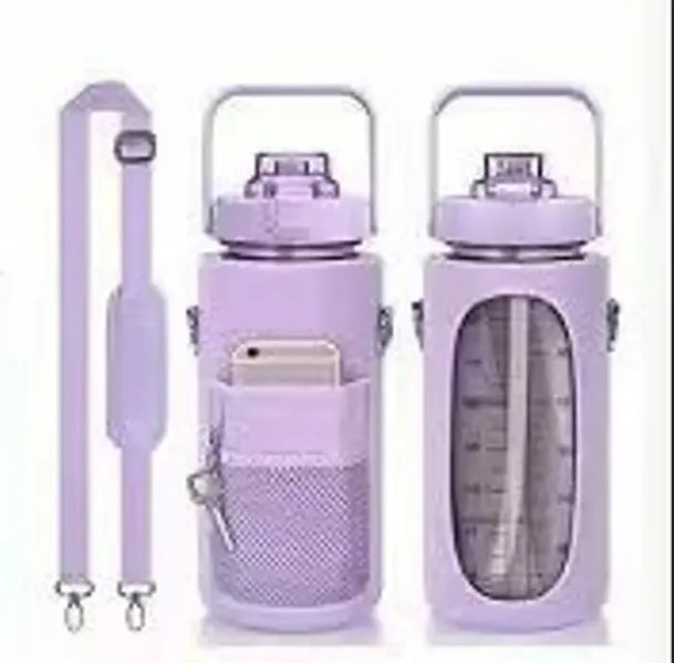 Large Portable Plastic Bottle with Straw for Sports, 2L with Phone Holder - WBP0014