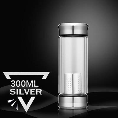 Double Wall Glass Bottle with Stainless Steel Filter, 350ml - WBG0010