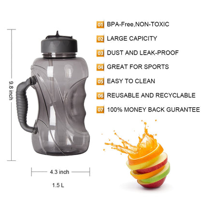 Sports Portable Plastic Bottle with Straw, 1.5L - WBP0006