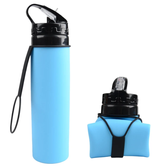 Collapsible Foldable Silicone Water Bottle, with Straw, 600ml, Ideal for Sport - WBI0001