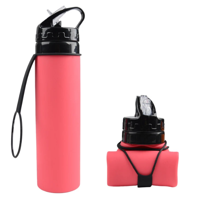 Collapsible Foldable Silicone Water Bottle, with Straw, 600ml, Ideal for Sport - WBI0001