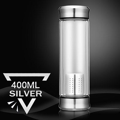 Double Wall Glass Bottle with Stainless Steel Filter, 350ml - WBG0010