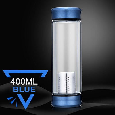 Double Wall Glass Bottle with Stainless Steel Filter, 350ml - WBG0010