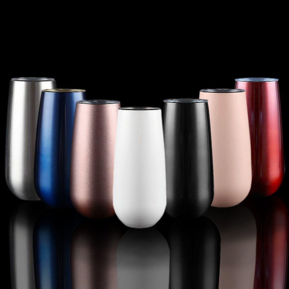 6oz / 177.4ml Stainless Steel Stemless Wine Water Cup Double Wall Vaccum Insulation