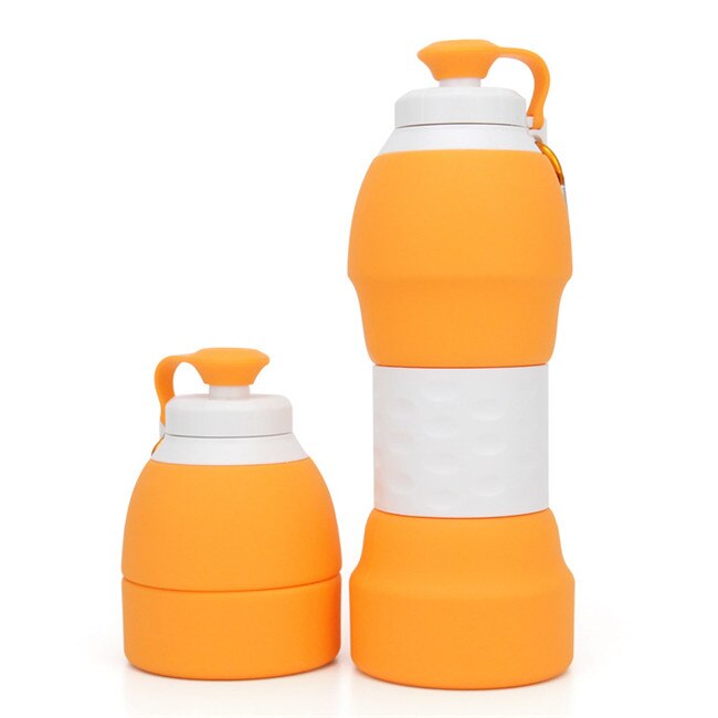 Gourde,Bouteille d'eau de Sport pliable en silicone, Portable, pour  cyclisme, verre rétractable, joint - Type orange Carabiner
