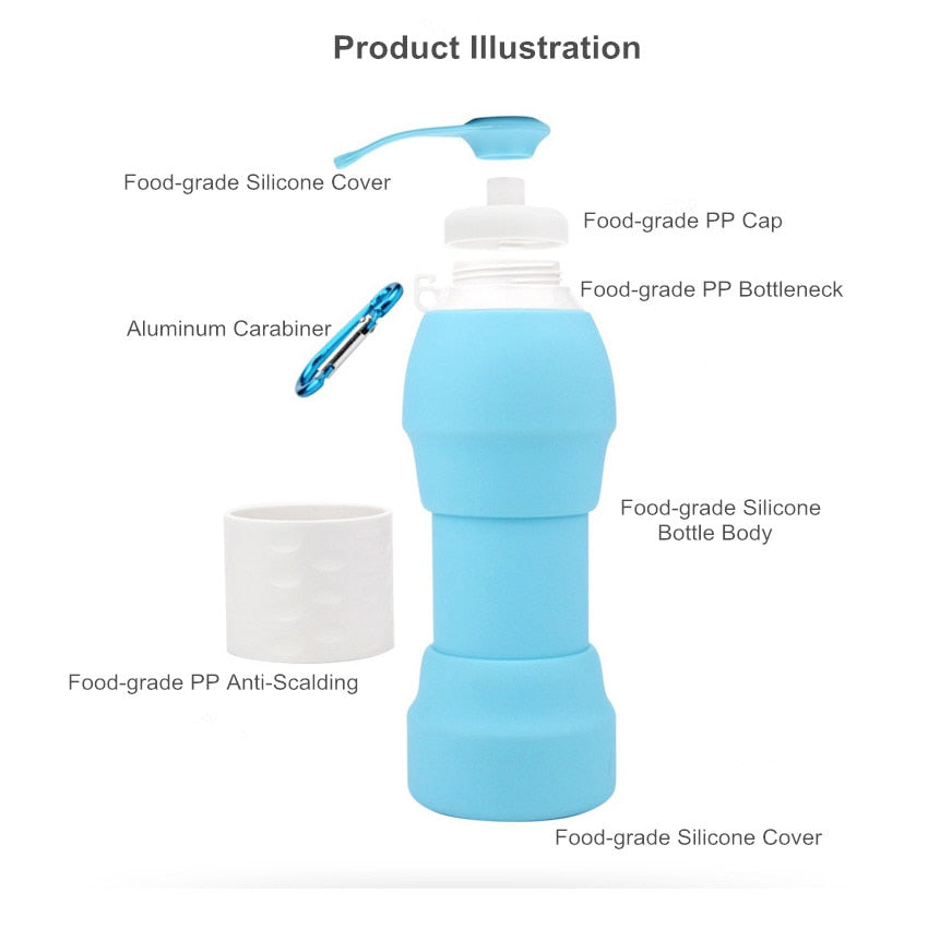 Foldable Silicone Water Bottle for School Students, 580ml(20oz) - WBI0004