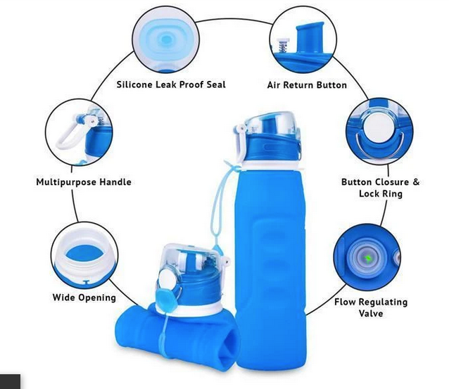 Foldable Silicone Water Bottle with Active Carbon Filter, 750ml - WBI0003